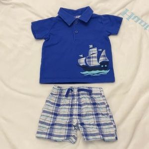 Child of Mine by Carter’s Boy Blue Plaid Sailboat Polo set Size 6-9 Months
